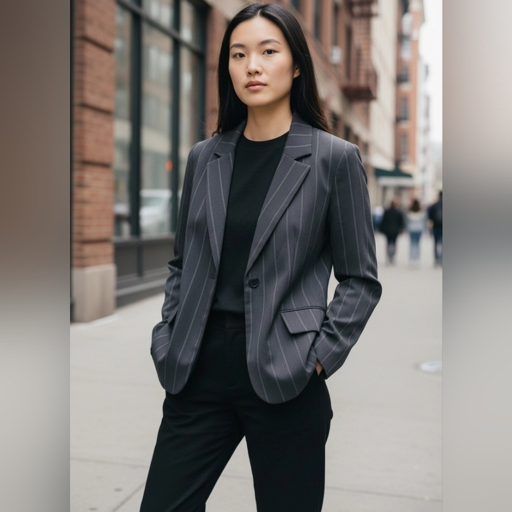 Simply Manakin 2 Button Black Pinstripe Blazer Petite 12p NwOT